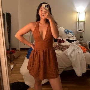 Abercrombie & Fitch Burnt Orange Romper / Mini Dress Criss Cross Back